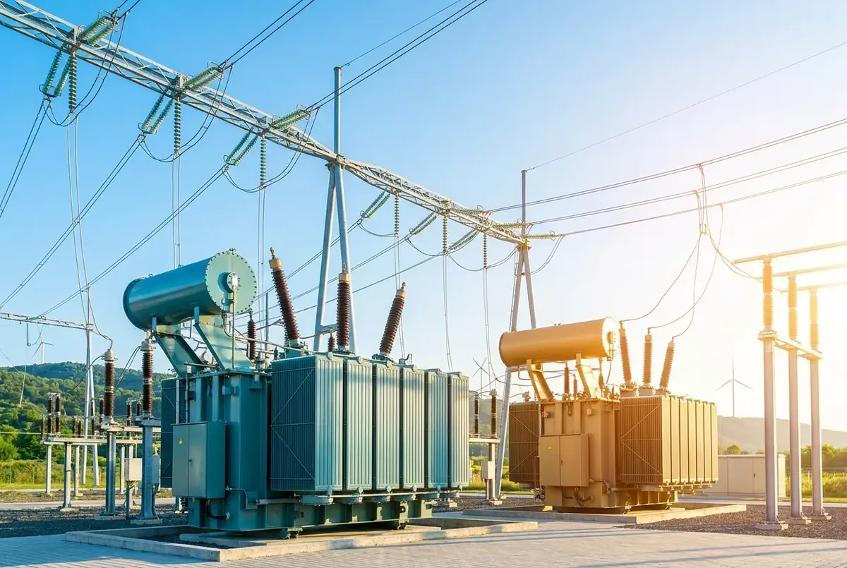 Transformatory i linie w stacji elektroenergetycznej